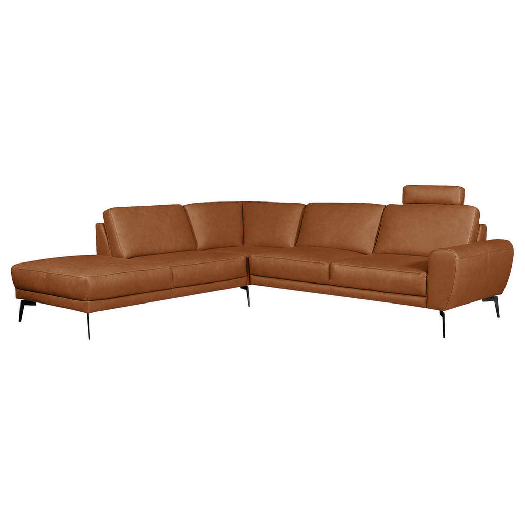 Thumbnail - Livetastic Ecksofa Spring, Cognac, Leder, Echtleder, Semi-Anilinleder, 4-Sitzer, Ottomane links, L-Form, 273x250 cm, Mad...