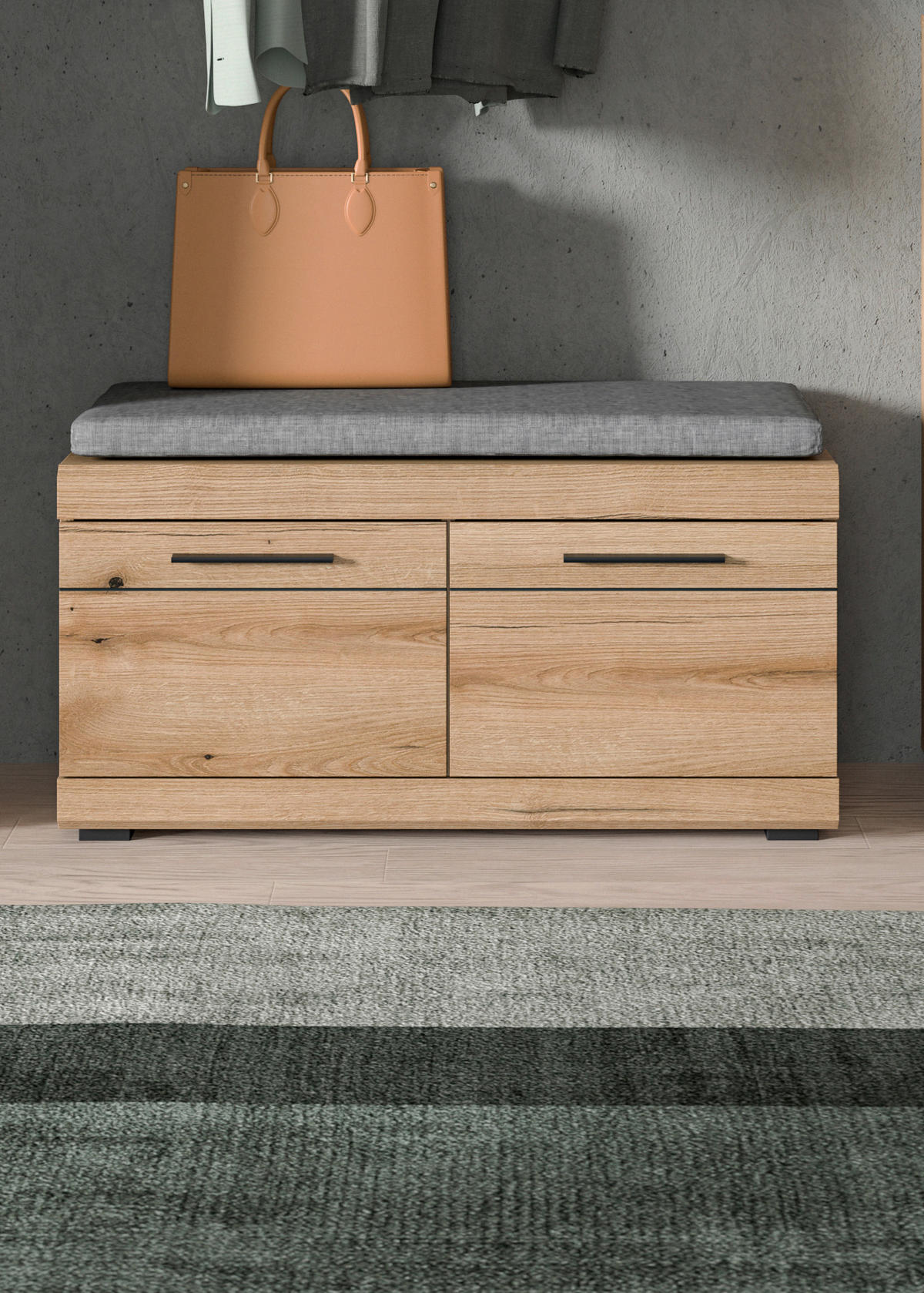 SITZBANK 90/44/40 cm Eiche dunkel  - Eiche dunkel/Anthrazit, Design, Kunststoff/Textil (90/44/40cm) - Livetastic