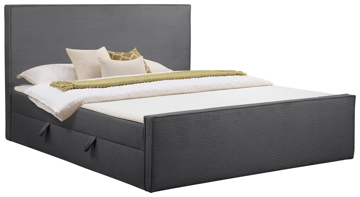 BOXBETT 180/200 cm,  in Anthrazit, gepolstertes Kopfteil, Bettkasten, Topper, Matratzen, H3 + H3 = fest  - Anthrazit/Schwarz, Basics, Kunststoff/Textil (180/200cm) - Chameo