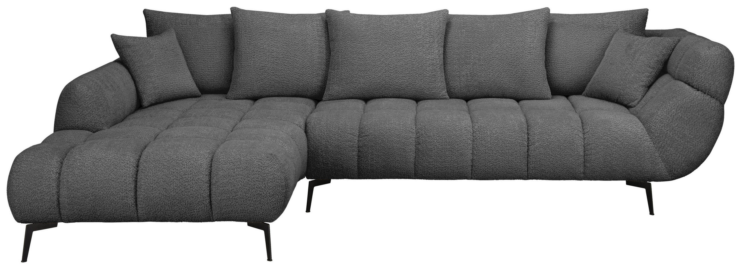 ECKSOFA Schwarz Bouclé Zierkissen, Rückenkissen, Rücken echt  - Schwarz, MODERN, Textil/Metall (217/318cm) - Carryhome