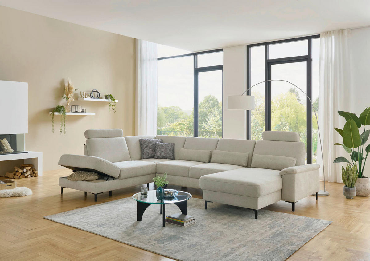 WOHNLANDSCHAFT Dieter Knoll Greige Chenille  - Greige/Schwarz, Design, Textil/Metall (235/349/175cm) - Dieter Knoll