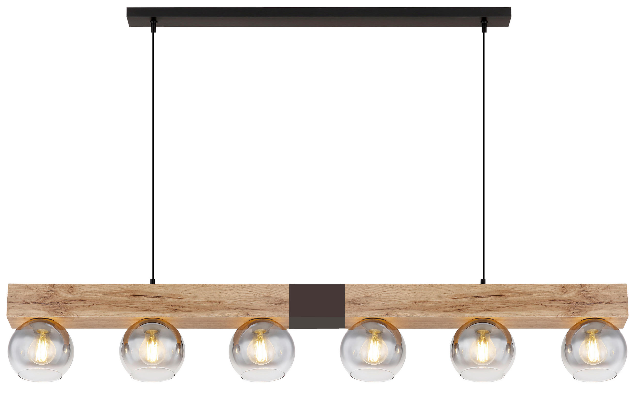 HÄNGELEUCHTE Moitas 140/15/120 cm  - Schwarz/Naturfarben, Natur, Glas/Holzwerkstoff (140/15/120cm) - Globo