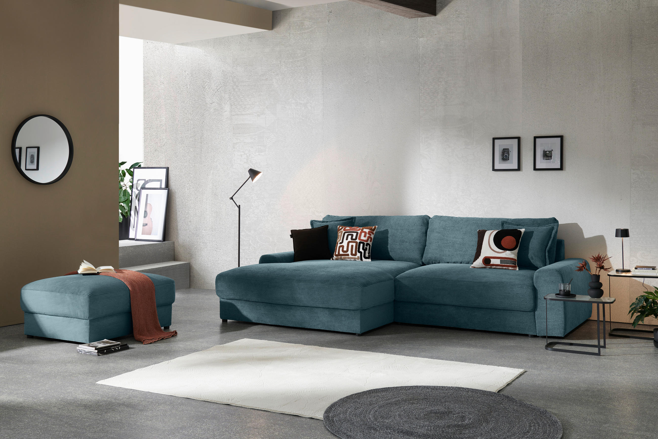 ECKSOFA in Cord Graublau  - Graublau/Schwarz, Modern, Kunststoff/Textil (180/300cm) - Carryhome