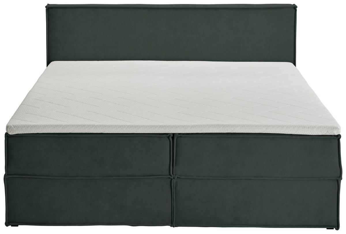 BOXBETT 180/200 cm,  in Waldgrün, Bettkasten, Topper, H3 + H3 = fest  - Waldgrün/Schwarz, Design, Kunststoff/Textil (180/200cm) - Chameo