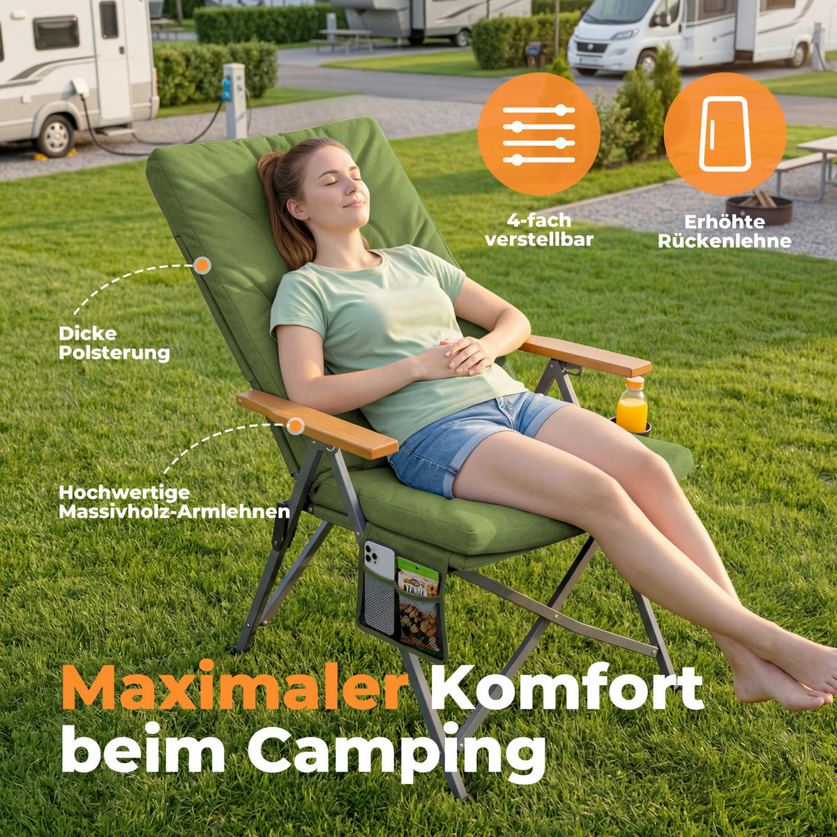 CAMPING-KLAPPSTUHL - Silberfarben/Kernbuche, Basics, Textil/Metall (56/109/71cm) - Modante