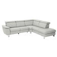 ECKSOFA in Echtleder Hellgrau  - Hellgrau/Alufarben, Design, Leder/Metall (271/242cm) - Cantus