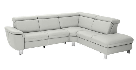 ECKSOFA in Echtleder Hellgrau  - Hellgrau/Alufarben, Design, Leder/Metall (271/242cm) - Cantus