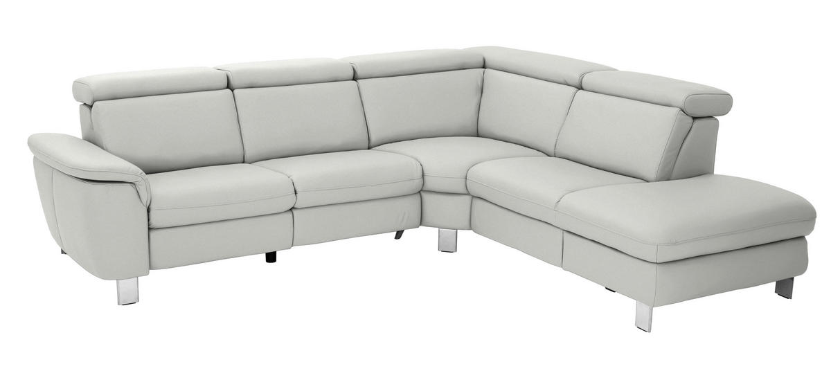 ECKSOFA in Echtleder Hellgrau  - Hellgrau/Alufarben, Design, Leder/Metall (271/239cm) - Cantus
