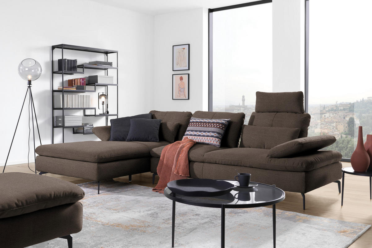 ECKSOFA in Webstoff Dunkelbraun  - Dunkelbraun/Schwarz, Design, Textil/Metall (179/301cm) - Chilliano
