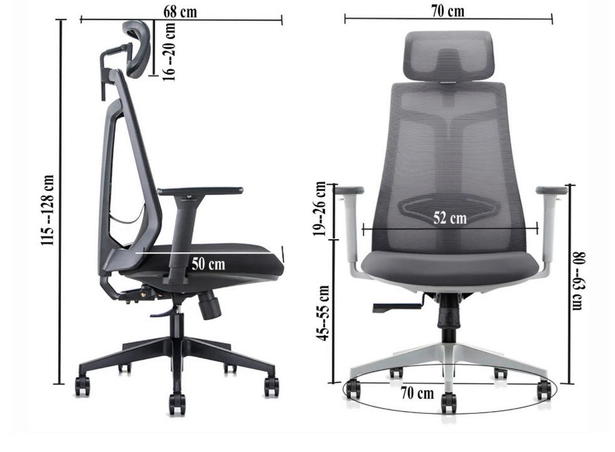 UREDSKI STOLAC    - crna, Moderno, metal/tekstil (70/128/68cm)
