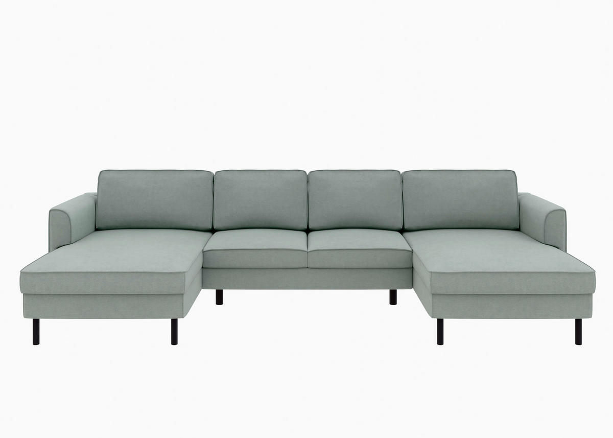 WOHNLANDSCHAFT Grau Struktur  - Schwarz/Grau, MODERN, Textil/Metall (161/306/161cm) - Trendmanufaktur