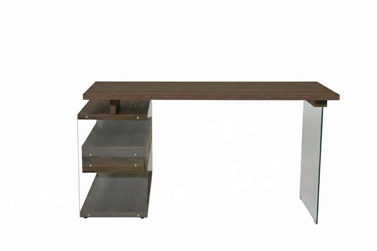 ECKSCHREIBTISCH 145/100/76 cm Walnussfarben Stauraum, seitenverkehrt montierbar  - Eichefarben/Walnussfarben, Design, Glas/Holzwerkstoff (145/100/76cm) - MID.YOU