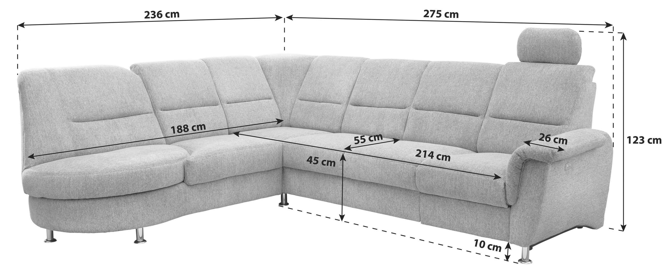 Thumbnail - Livetastic Ecksofa, Graubraun, Textil, Uni, 6-Sitzer, Ottomane links, L-Form, 275x236 cm, Made in EU, Relaxfunktion, sei...