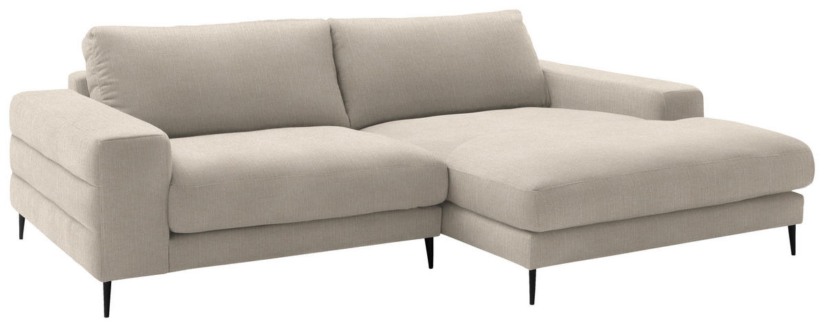 ECKSOFA in Flachgewebe Beige  253/177 cm  - Beige/Schwarz, Design, Textil/Metall (253/177cm) - Dieter Knoll