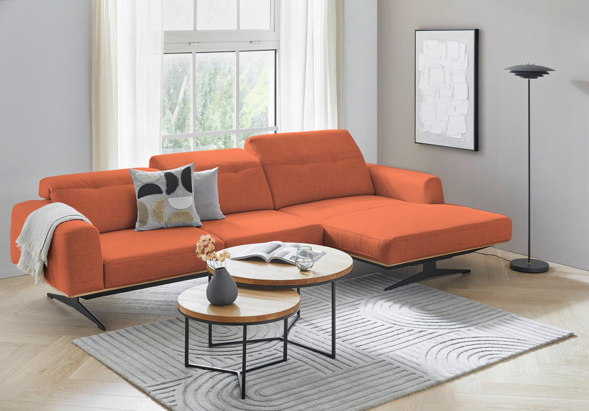 ECKSOFA Orange Struktur  - Eichefarben/Schwarz, Design, Holz/Textil (163/305cm) - Novel