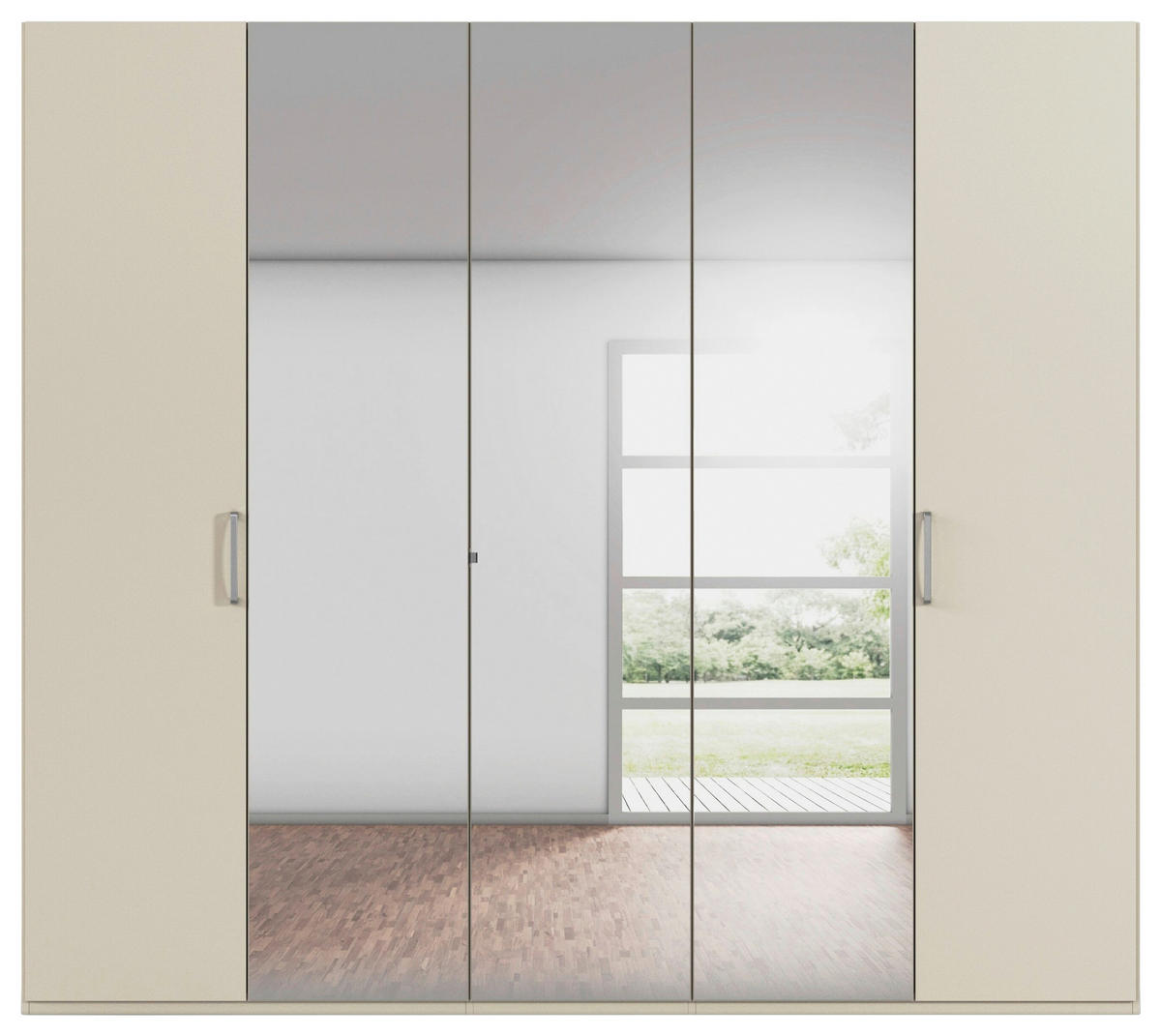 DREHTÜRENSCHRANK 251/223/61 cm,  in Champagner, 5-türig  - Chromfarben/Edelstahlfarben, Basics, Glas/Holzwerkstoff (251/223/61cm) - Novel