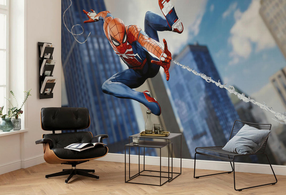 FOTOTAPETE SPIDER-MAN ATTACK!  - Blau, Design, Textil (400/250cm) - Marvel