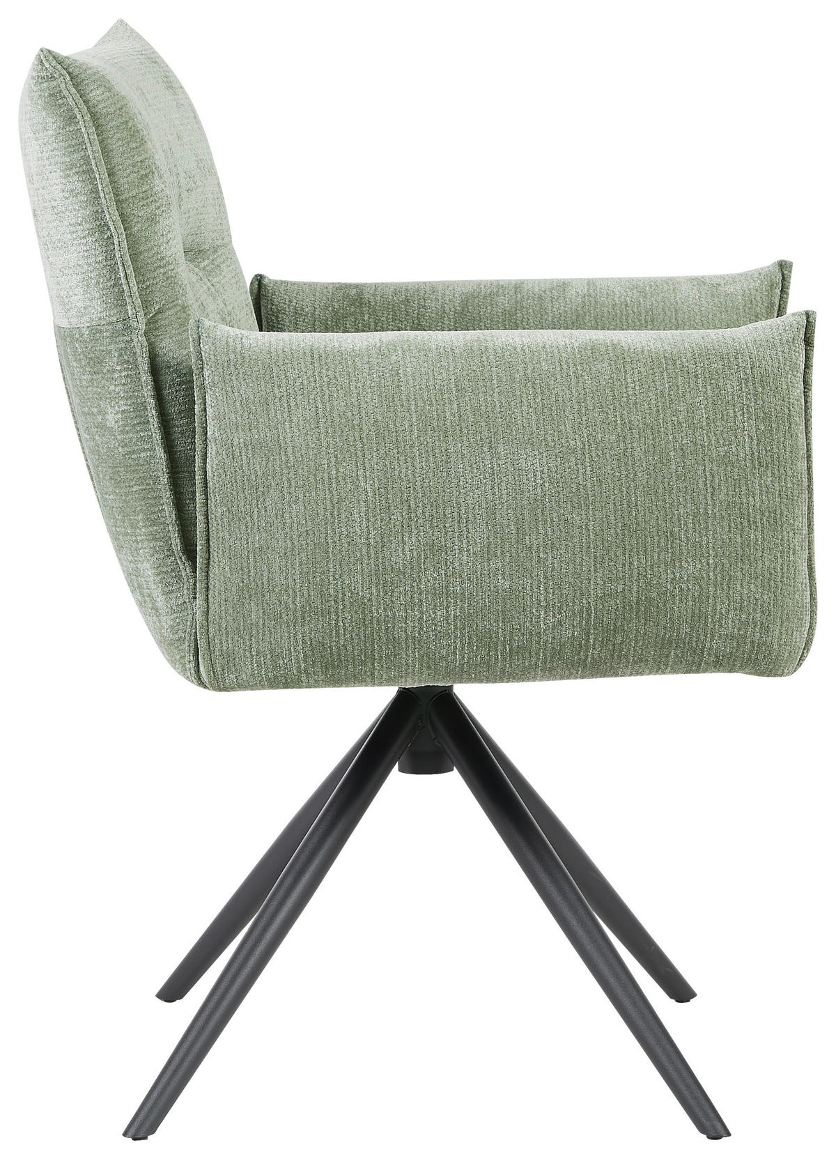 ARMLEHNSTUHL  Sitzfläche 360° drehbar, automatische Rückholfunktion Leinenoptik  - Schwarz/Grün, Design, Textil/Metall (67/86/62cm) - Stylife