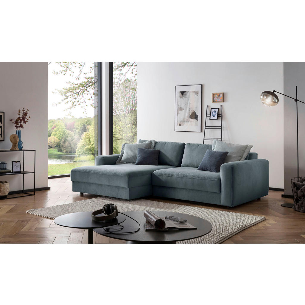Thumbnail - Trendmanufaktur Ecksofa Bourbon, Blaugrau, Textil, 4-Sitzer, Füllung: Schaumstoff, Silikon, Ottomane links, L-Form, 250x...