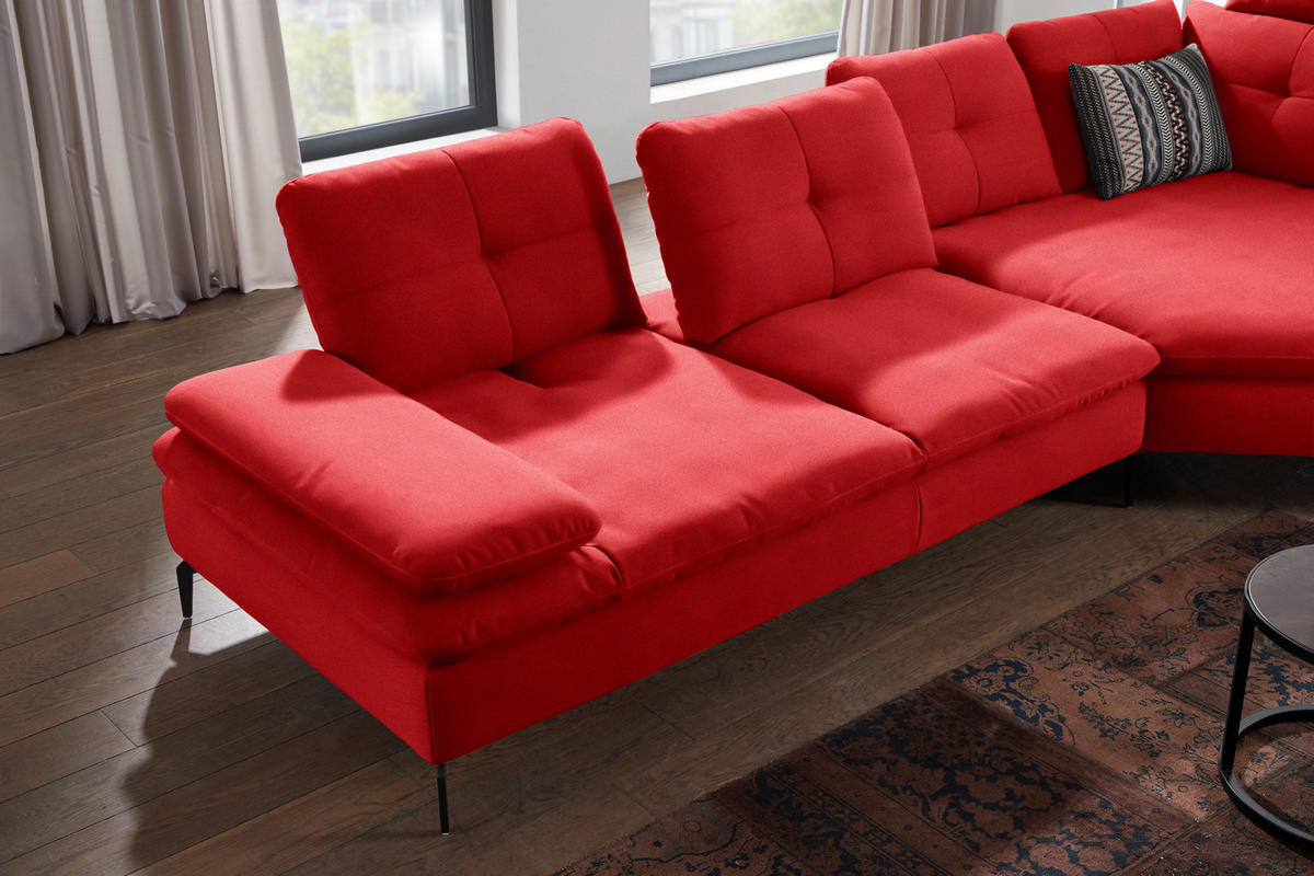 ECKSOFA in Flachgewebe Hellrot  - Hellrot/Schwarz, Design, Textil/Metall (344/157cm) - Chilliano