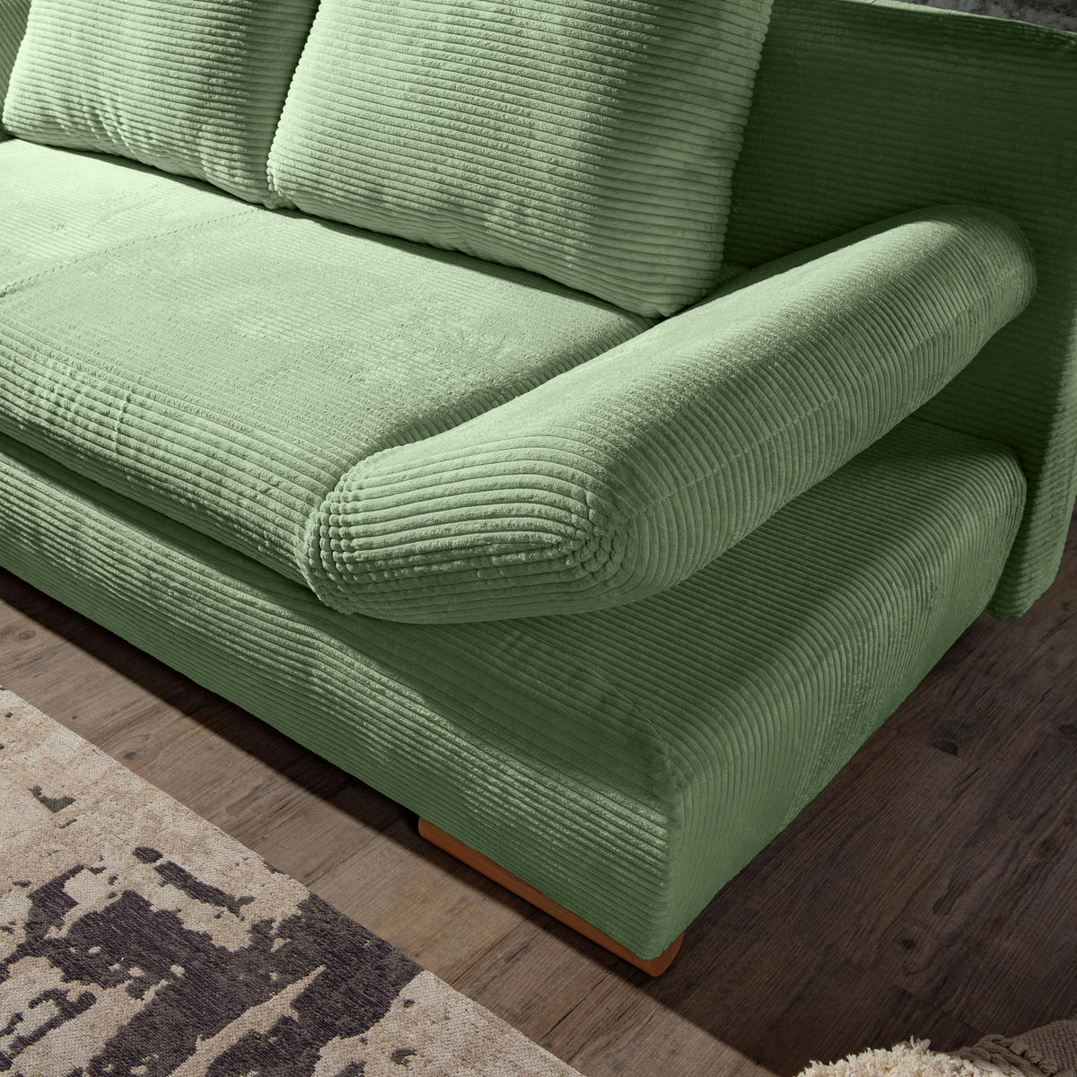 SCHLAFSOFA  mit Liegefunktion, Rücken echt Cord Olivgrün  - Naturfarben/Olivgrün, KONVENTIONELL, Holz/Textil (200/75/92cm) - home24