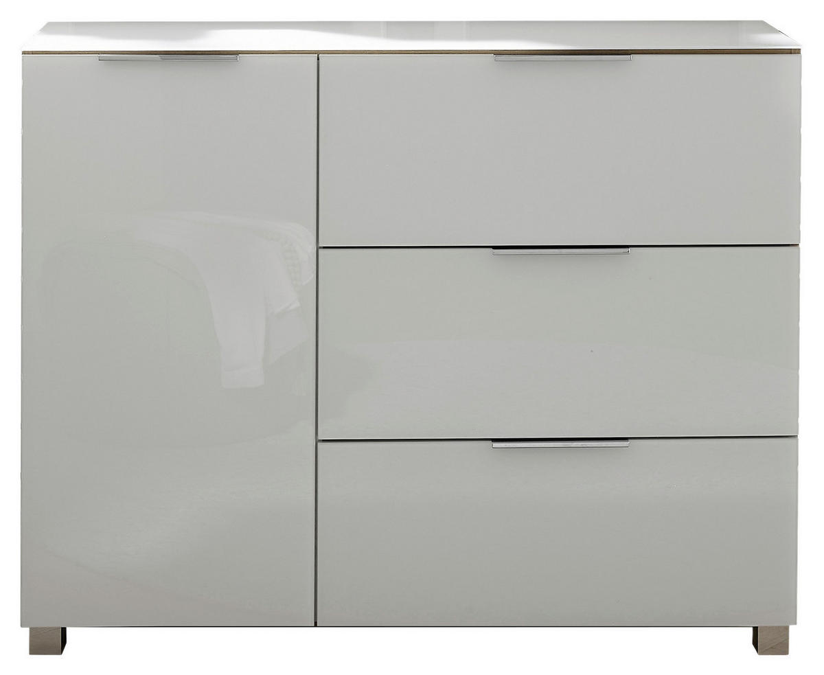 KOMMODE 120,5/96/38,2 cm  in Weiss, Eichefarben  - Chromfarben/Weiss, Konventionell, Glas/Holzwerkstoff (120,5/96/38,2cm) - Xora