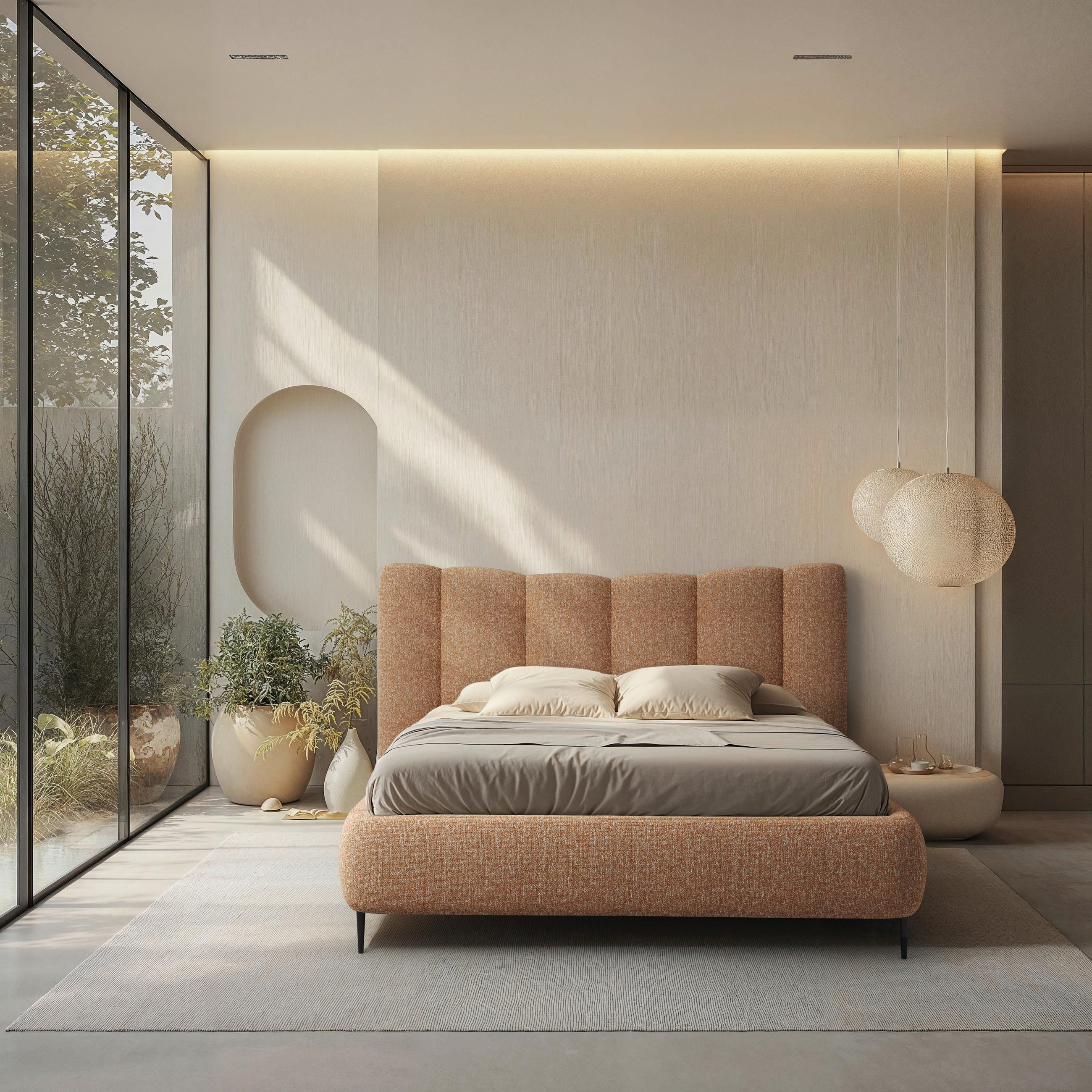 POLSTERBETT 180/200 cm,  in Terracotta, gepolstertes Kopfteil, Lattenrost, Bettkasten,  - Terracotta, MODERN, Holz/Textil (180/200cm) - MID.YOU