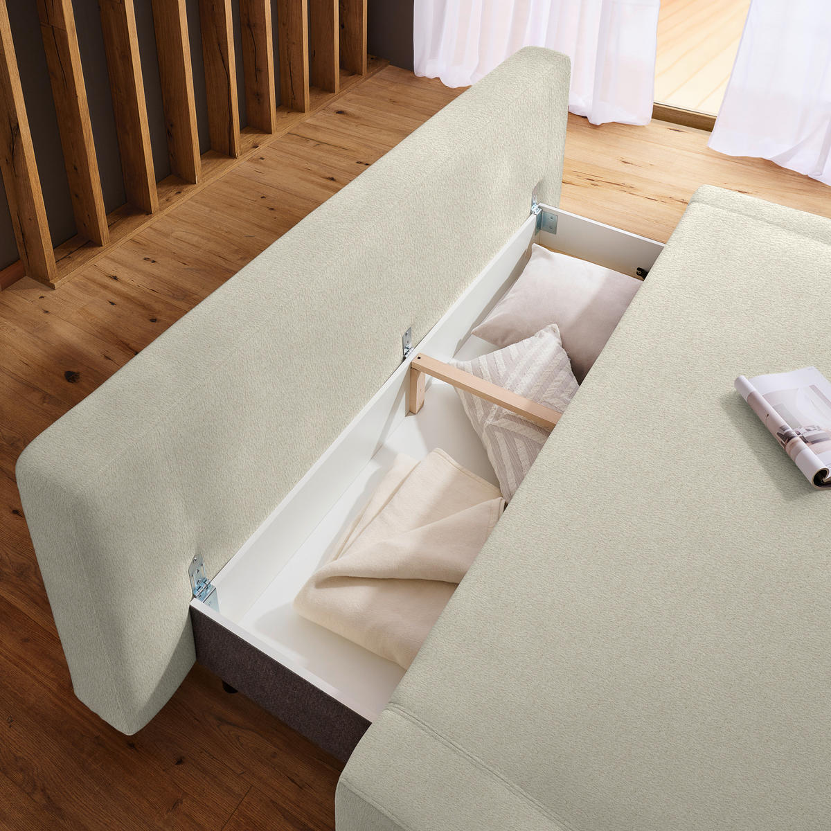 SCHLAFSOFA  mit Stoffauswahl, Liegefunktion, Schlafen auf Sitzhöhe Teddystoff Ecru  - Ecru/Naturfarben, Design, Holz/Textil (211/88/102cm) - Niels Andersson