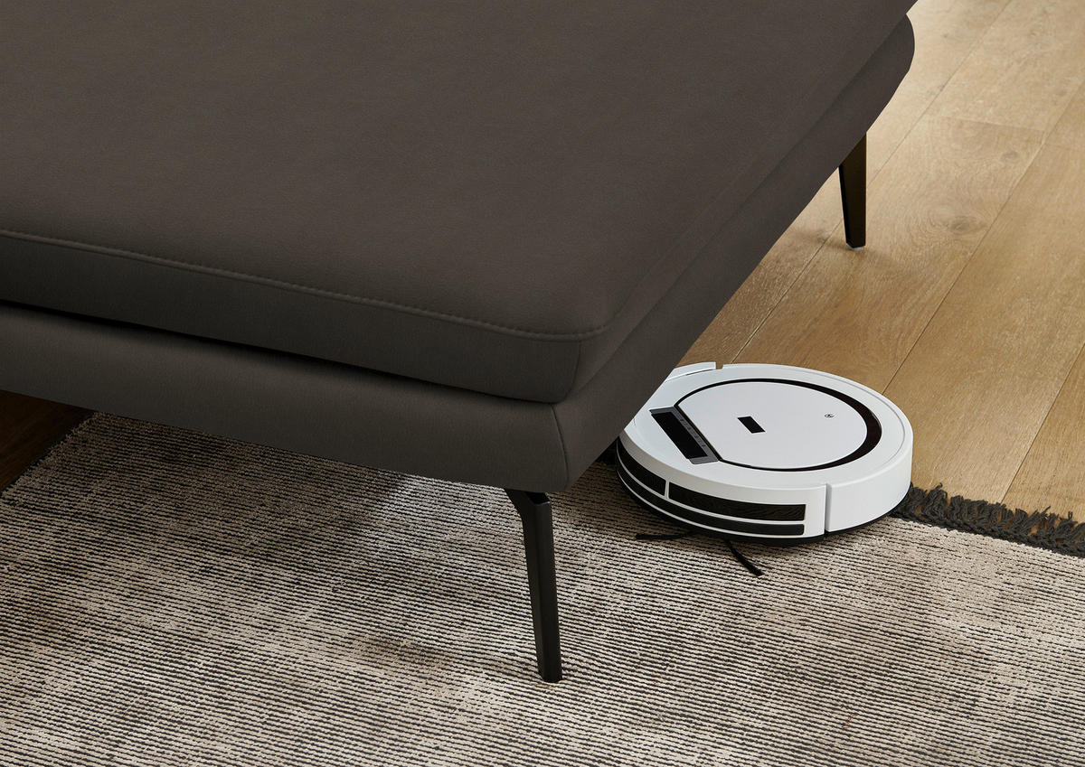 ECKSOFA in Echtleder Graubraun  - Graubraun/Schwarz, Design, Leder/Metall (310/180cm) - Dieter Knoll