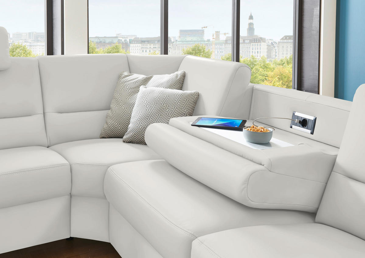 ECKSOFA in Echtleder Weiss  - Weiss/Alufarben, Basics, Leder/Metall (249/290cm) - Beldomo Premium
