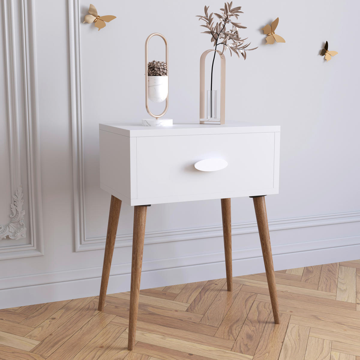 NACHTTISCH 44,5/60/30 cm  in Weiss  - Honigeiche/Weiss, Modern, Holzwerkstoff (44,5/60/30cm) - MID.YOU