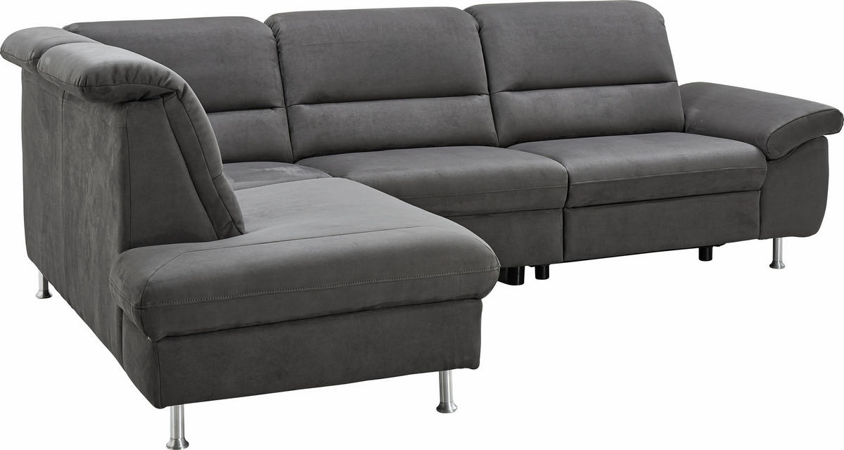 ECKSOFA Anthrazit Mikrofaser  - Anthrazit/Silberfarben, KONVENTIONELL, Textil/Metall (200/275cm) - Cantus