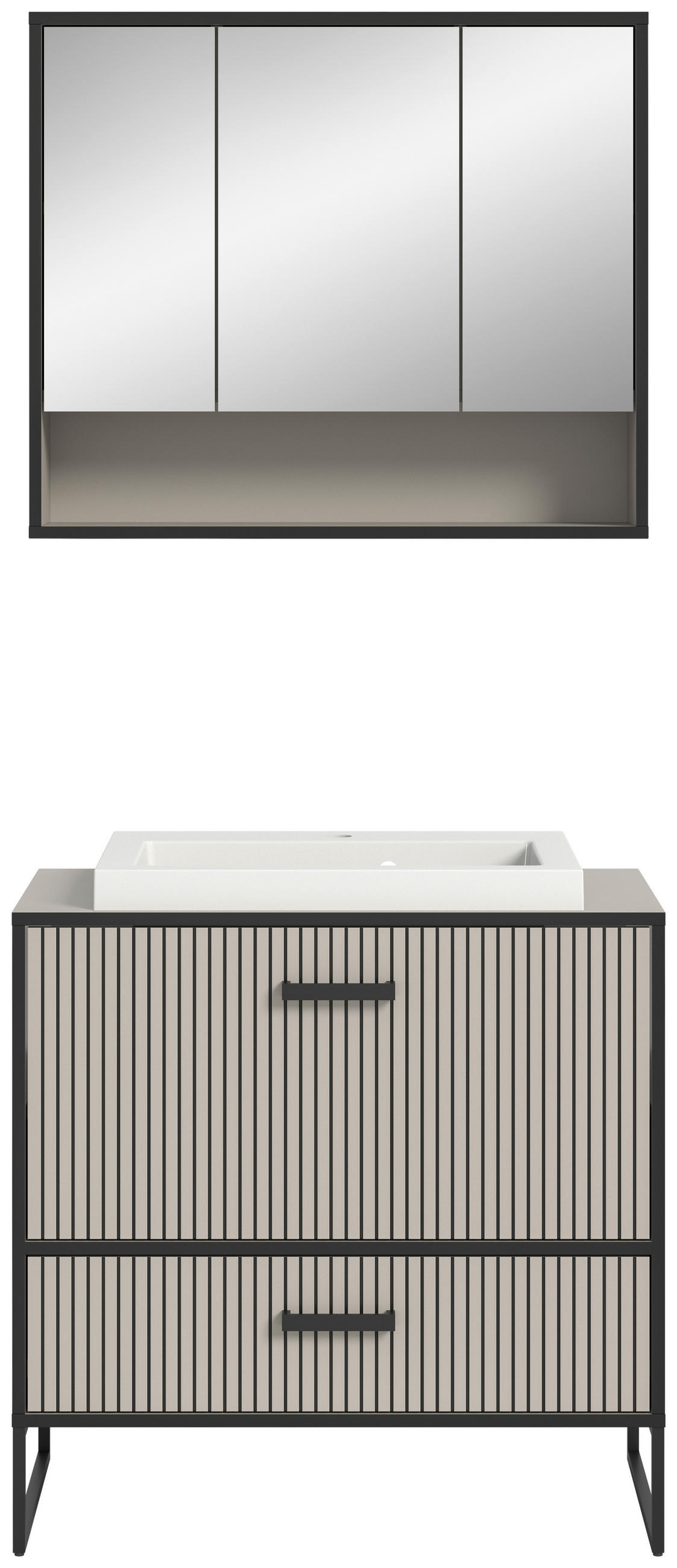 BADEZIMMER 2-teilig  in 80 cm  - Kaschmir/Schwarz, MODERN, Holzwerkstoff/Metall (80cm) - MID.YOU