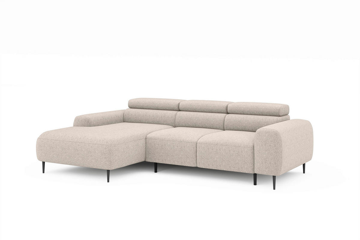 ECKSOFA Beige Struktur Rücken echt, Kopfteilverstellung, Sitztiefenverstellung  - Beige/Schwarz, MODERN, Textil/Metall (179/274cm) - Welnova
