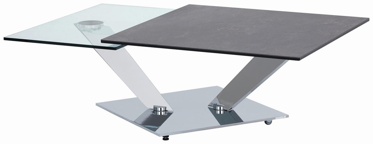 COUCHTISCH in Metall, Glas, Keramik 84-129/84-106/40 cm  - Chromfarben/Transparent, Design, Glas/Keramik (84-129/84-106/40cm)