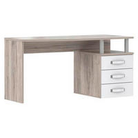 SCHREIBTISCH 138/59,9/70,2 cm  in Eichefarben, Weiss Hochglanz  - Weiss Hochglanz/Eichefarben, Basics, Holzwerkstoff/Metall (138/59,9/70,2cm) - Carryhome