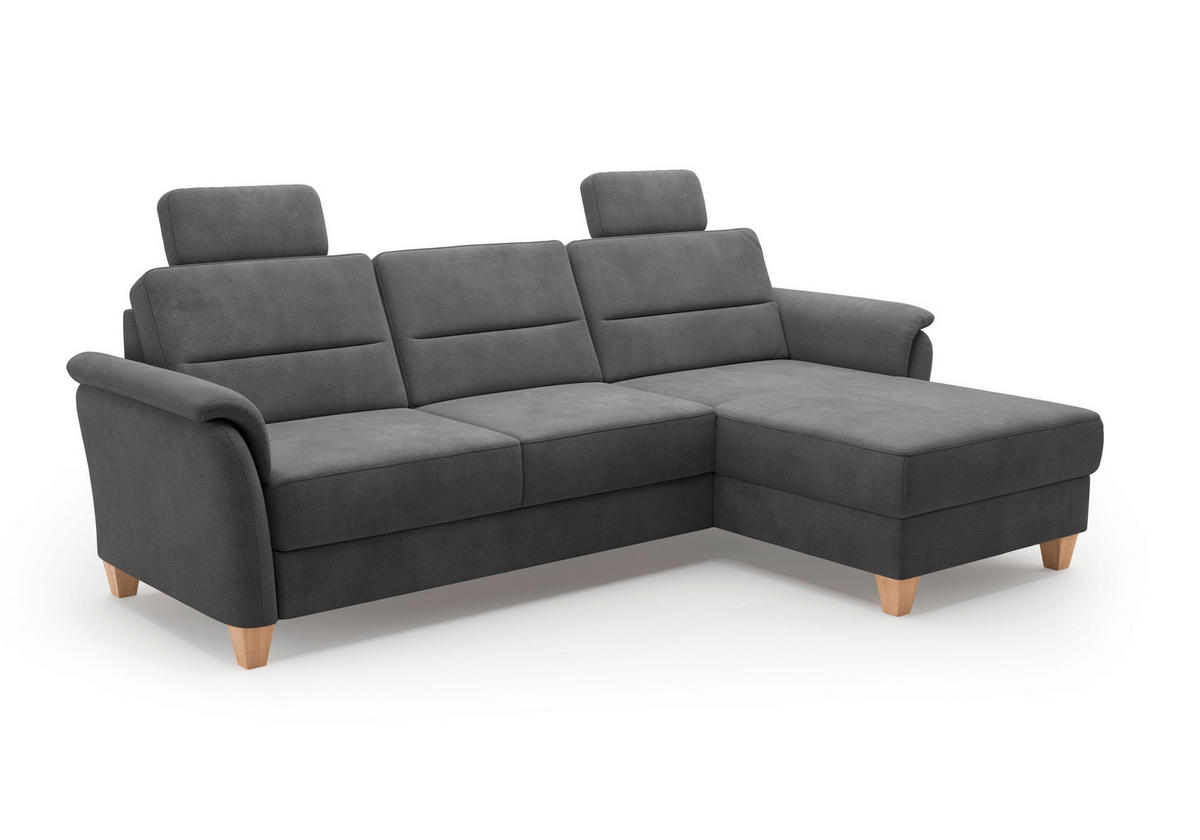 ECKSOFA in Flachgewebe Schwarz  - Eichefarben/Schwarz, Konventionell, Holz/Textil (244/163cm) - Sit & More