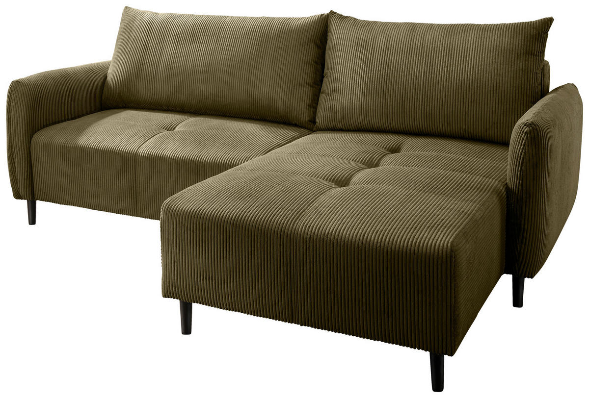 ECKSOFA in Cord Olivgrün  - Schwarz/Olivgrün, Basics, Holz/Textil (238/174cm) - Livetastic