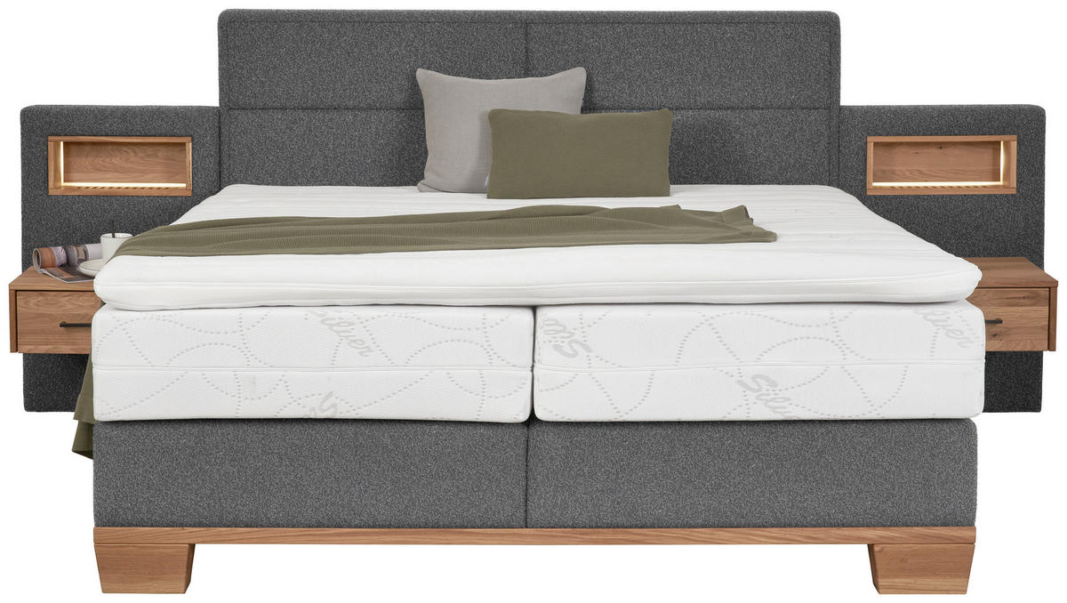 BOXSPRINGBETT 200/200 cm  in Grau, Eichefarben  - Eichefarben/Grau, Natur, Holz/Textil (200/200cm) - Valnatura