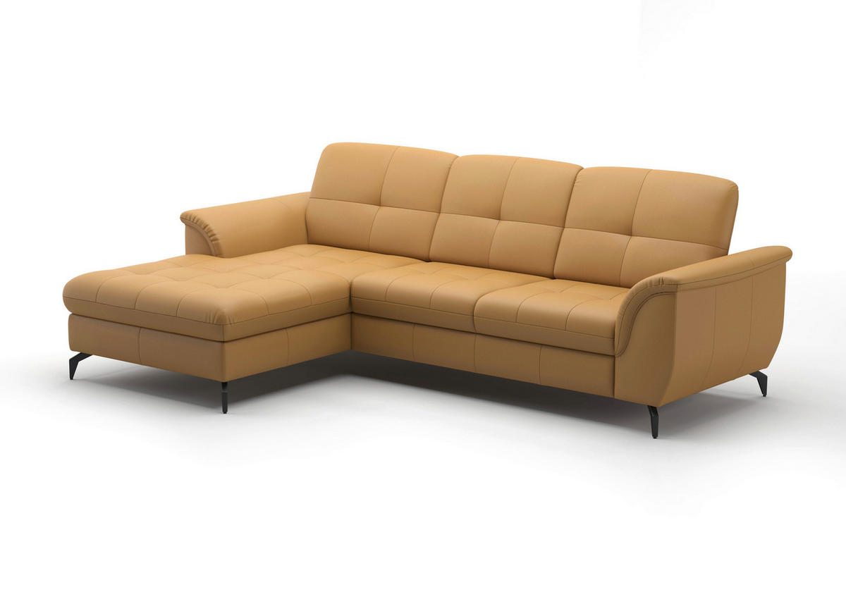 ECKSOFA in Echtleder Currygelb  164/262 cm  - Currygelb/Schwarz, MODERN, Leder/Metall (164/262cm) - Sit & More