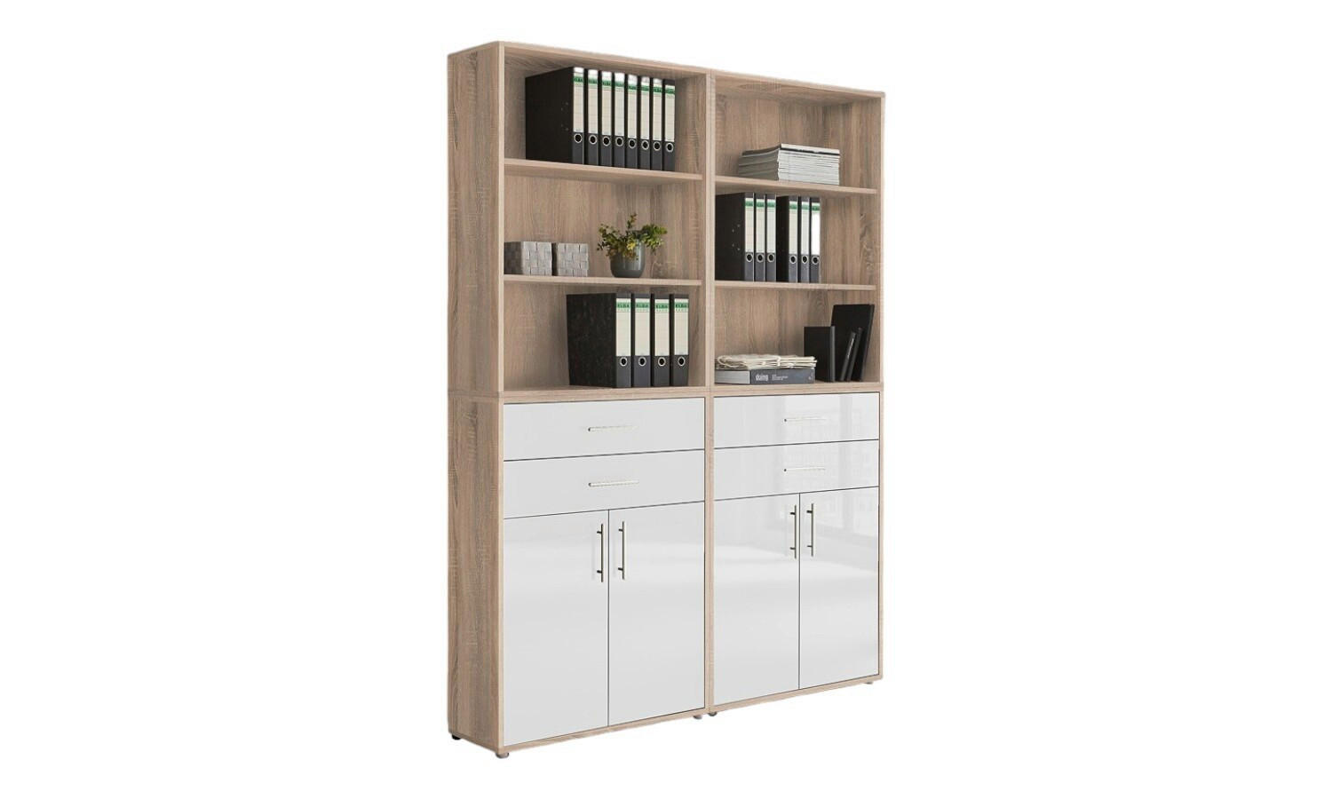 AKTENSCHRANK Eichefarben, Weiß Hochglanz  - Weiß Hochglanz/Eichefarben, MODERN, Holzwerkstoff (168,8/227,2/33cm) - MID.YOU