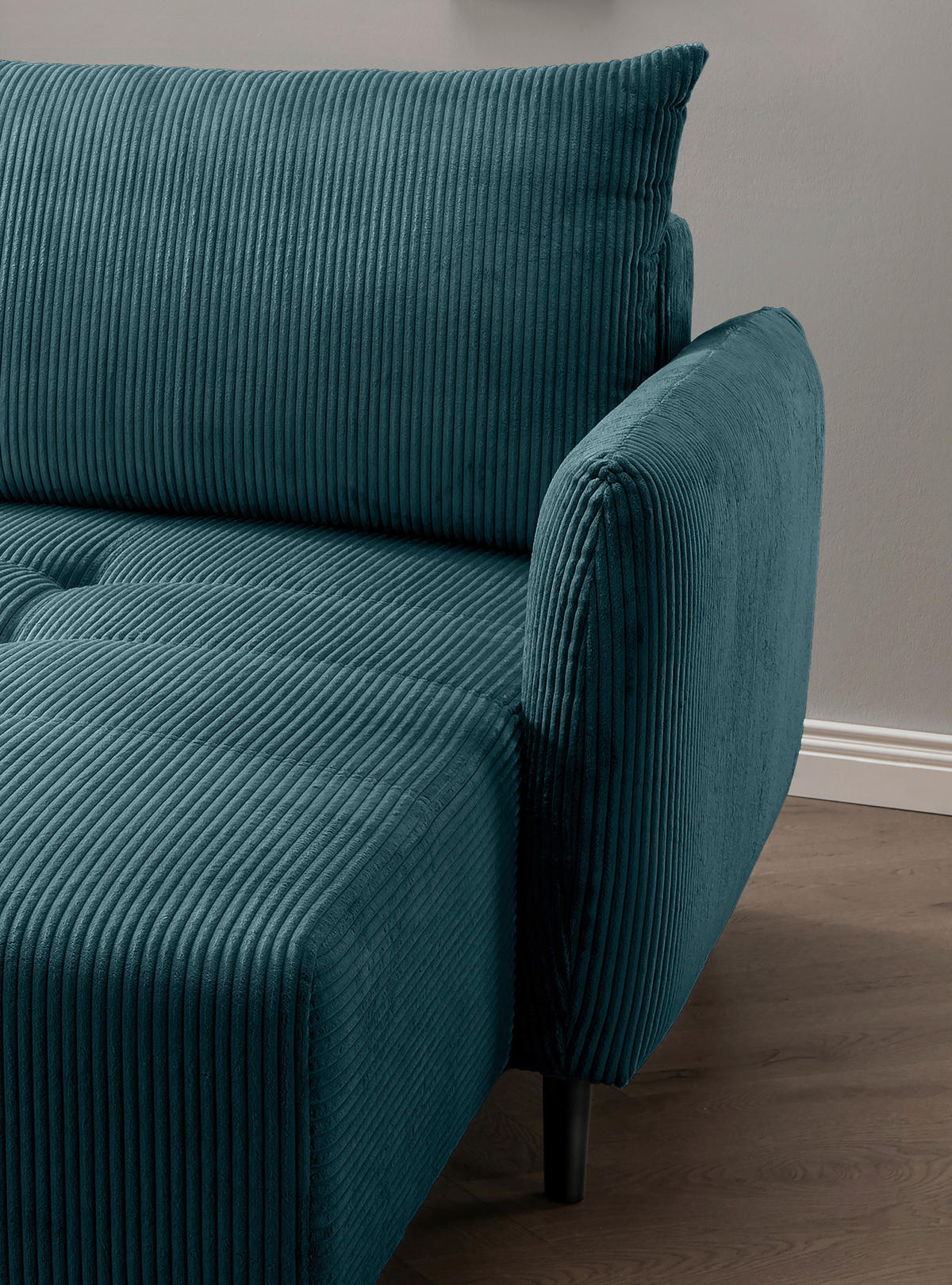 ECKSCHLAFSOFA Cord Petrol  - Petrol/Schwarz, Basics, Holz/Textil (238/174cm) - Livetastic