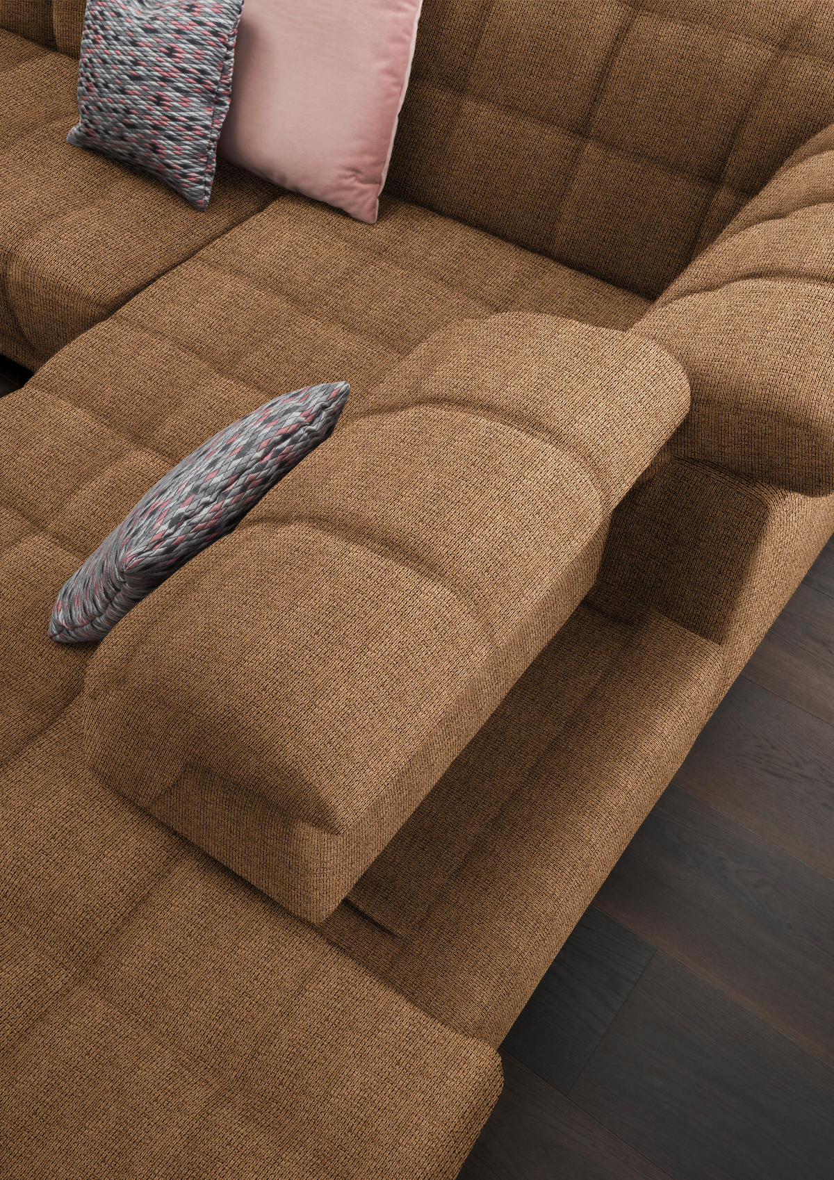ECKSOFA in Webstoff Braun  - Schwarz/Braun, Design, Holz/Textil (302/216cm) - Xora