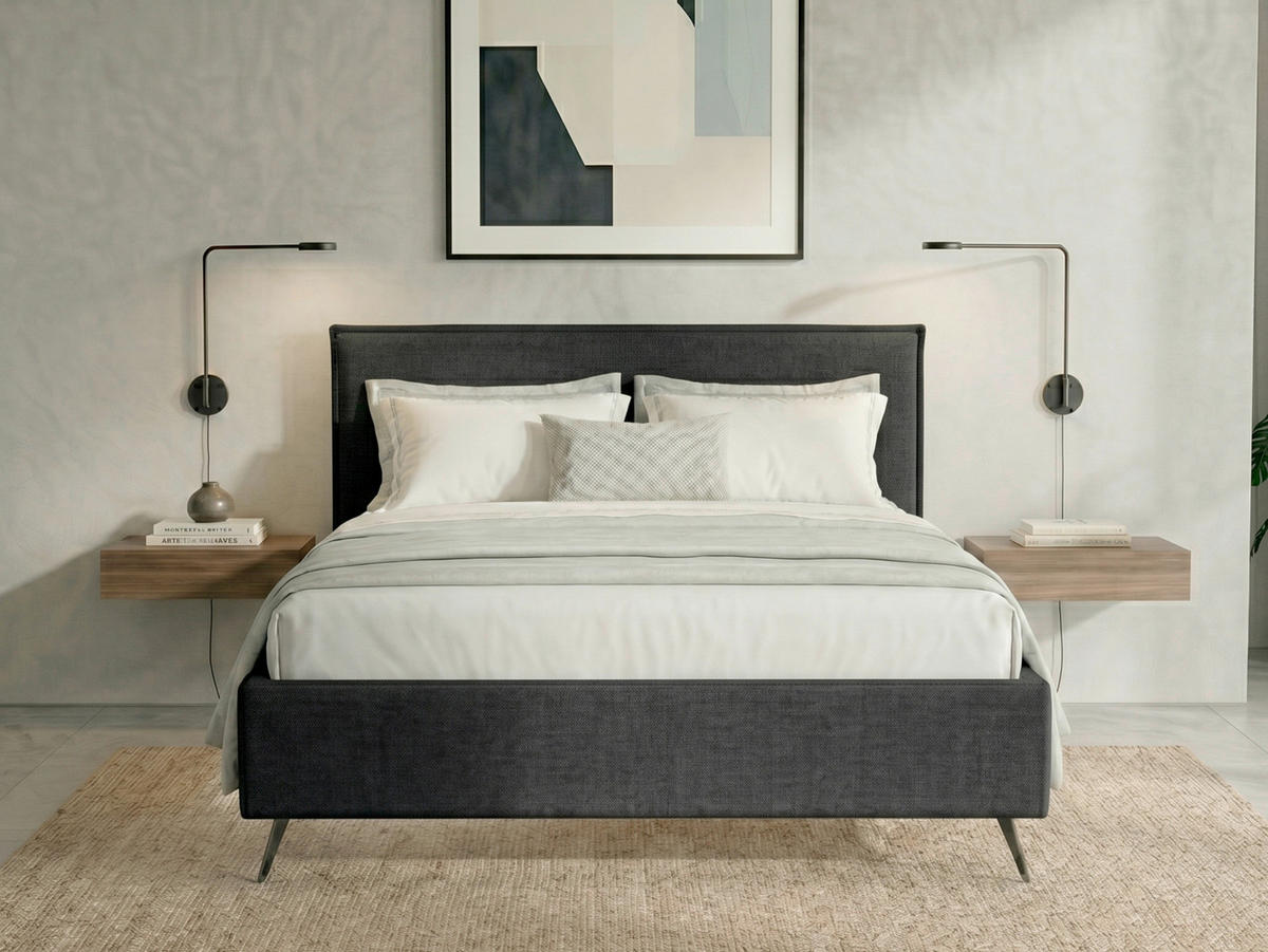 POLSTERBETT Dunkelgrau 180/200 cm  - Dunkelgrau/Schwarz, MODERN, Holz/Textil (180/200cm) - MID.YOU