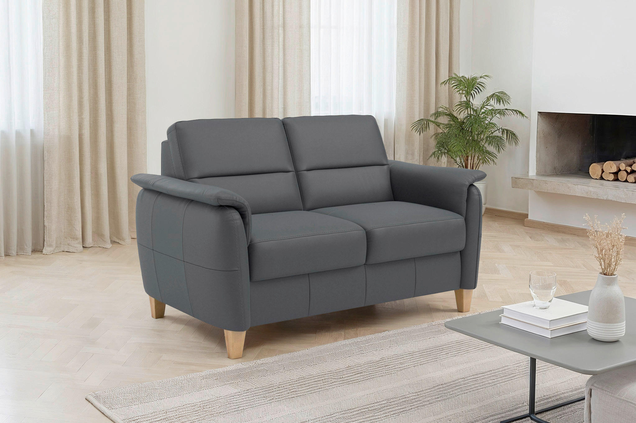 Sit & More DVOUMÍSTNÁ POHOVKA, černá, pravá kůže
