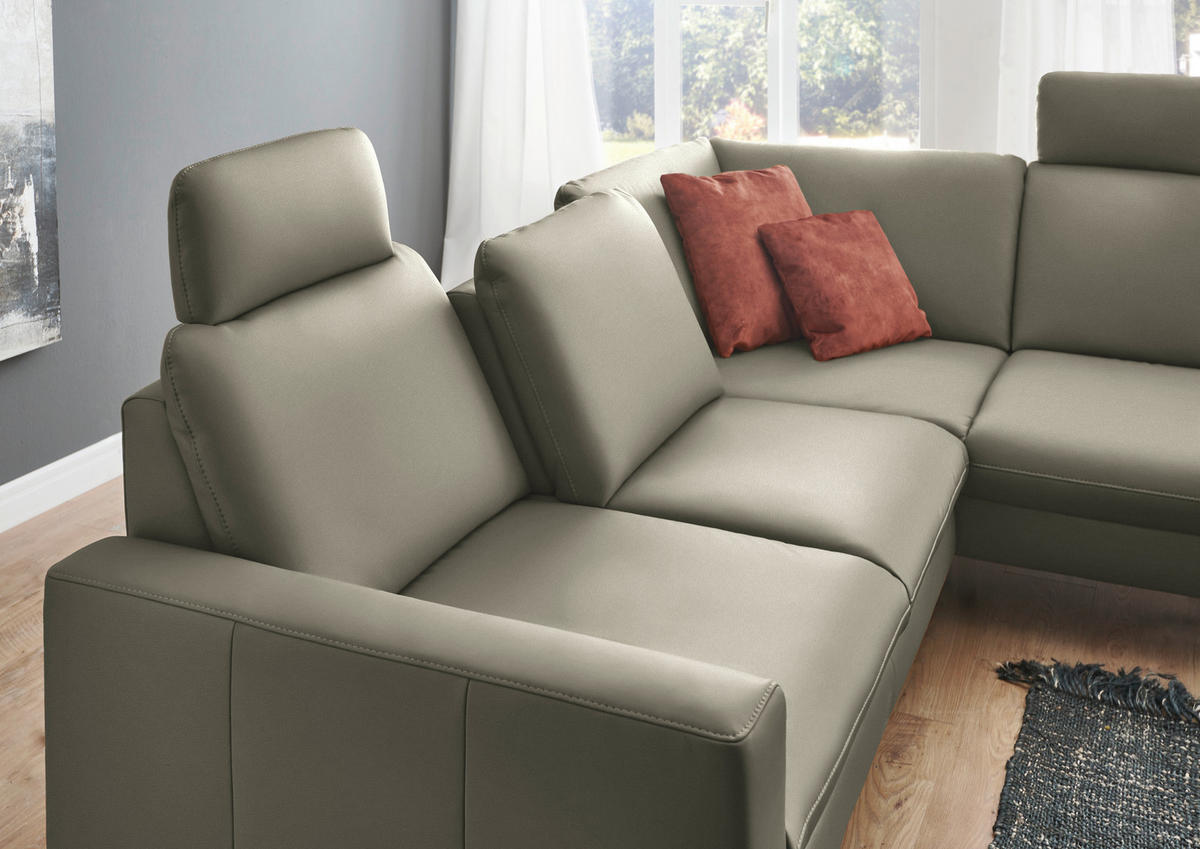 ECKSOFA Echtleder Hellgrau  - Hellgrau/Schwarz, Design, Leder/Metall (250/194cm) - Beldomo Premium