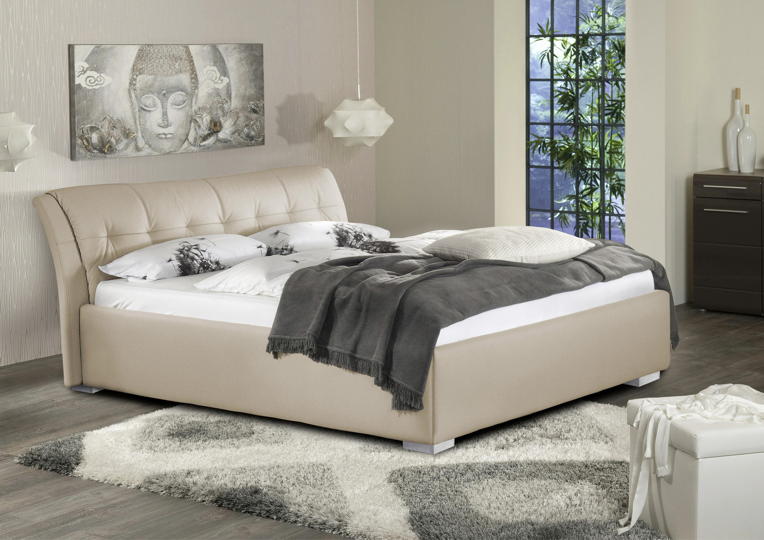 KÁRPITOZOTT ÁGY  bézs  - bézs/króm, Basics, műanyag/textil (210/98/229cm) - Andante
