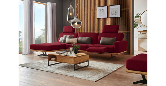 ECKSOFA in Flachgewebe Rot  - Rot/Schwarz, Natur, Holz/Textil (170/326cm) - Valnatura