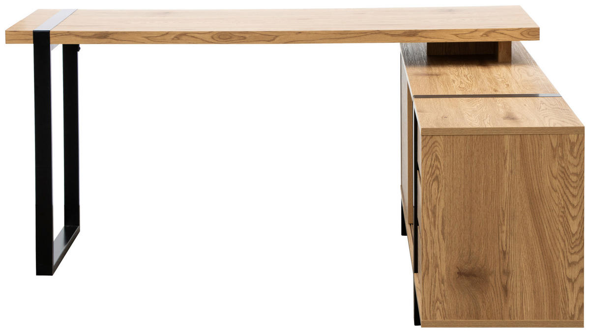 SAROKÍRÓASZTAL  - tölgyfa színű/fekete, Modern, faalapú anyag/fém (160/160/76cm) - MID.YOU
