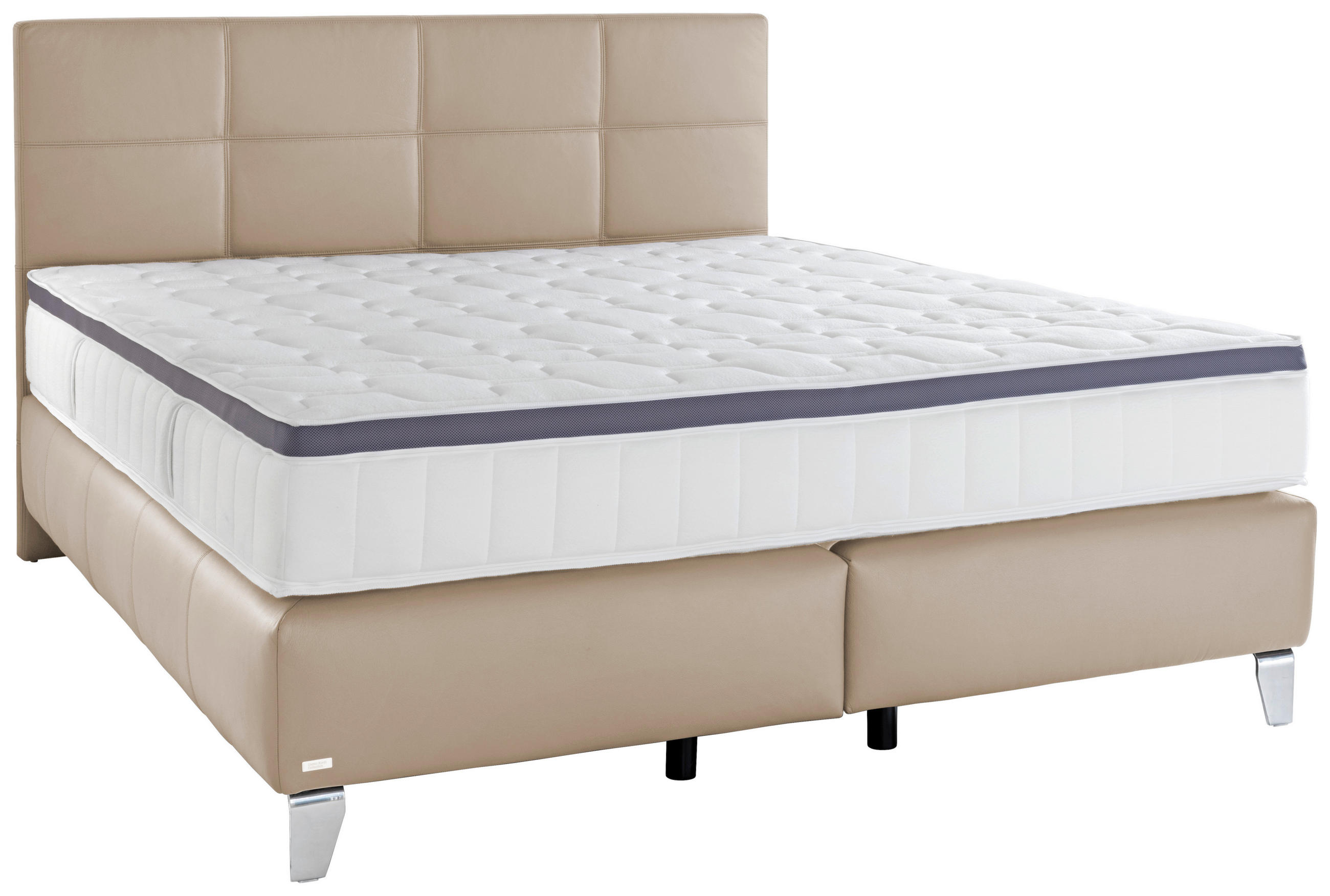 BOXSPRINGBETT - Chromfarben/Naturfarben, KONVENTIONELL, Leder/Textil (180/200cm) - Novel